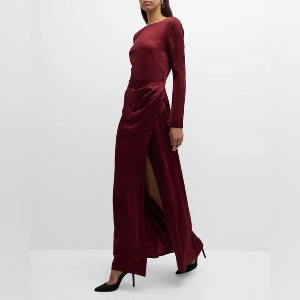 NWT SIMKHAI "Qiana" long draped satin gown oxblood $895 size 8